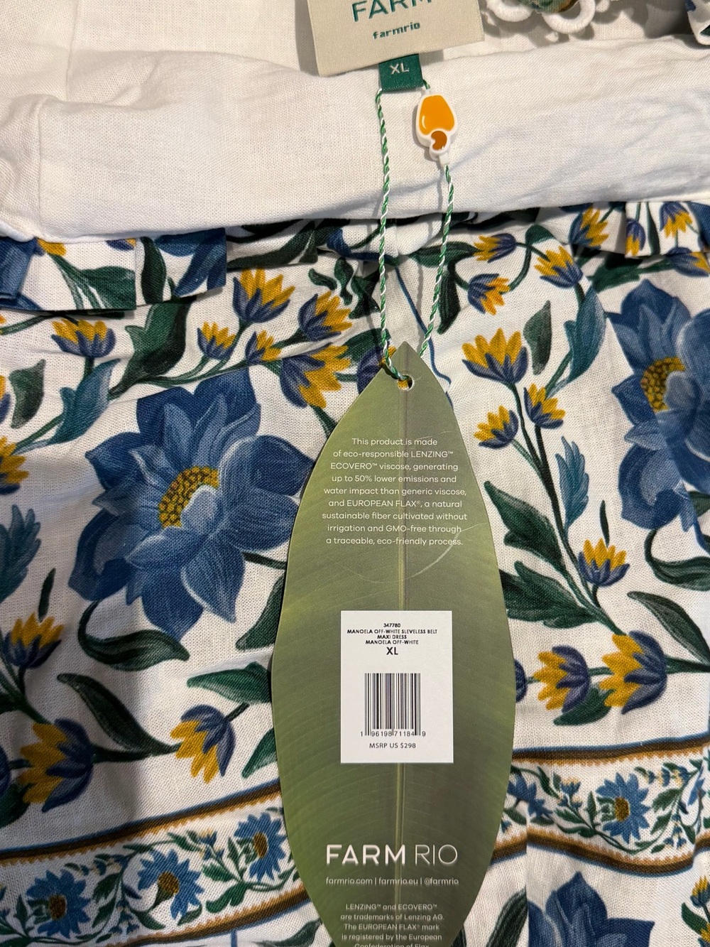 FARM Rio NWT White Maxi Dress with Blue and Green Floral Print - Picture 6 of 9